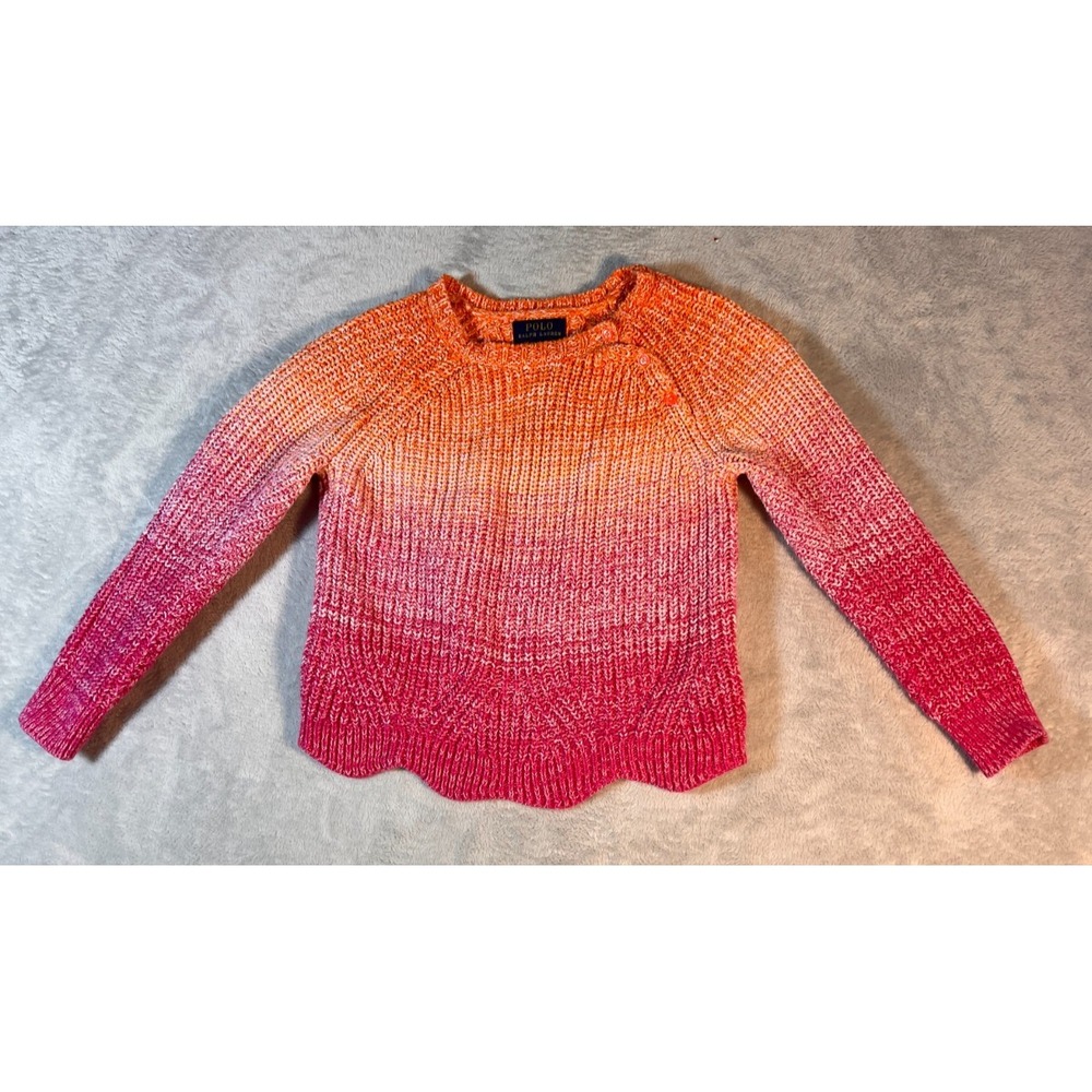Polo Ralph Lauren Sweater Girls 6X Ombré Marled Knit Cotton Scallop Hem Pink